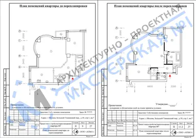 Перепланировка: г.Москва, Большой Тишинский пер., д.10, стр.1, кв.