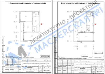 Перепланировка: г.Москва, г.Щербинка, квартал Южный, д.7, кв.