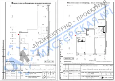 Перепланировка: г.Москва, Кочновский проезд, д.4, корп.2, кв.і