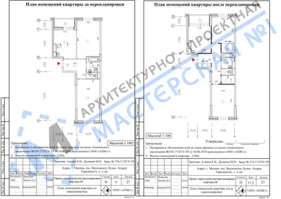 Перепланировка: г. Москва, пос. Внуковское, бульв. Андрея Тарковского, д. 3, кв.