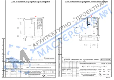 Перепланировка: г.Москва, Гагаринский переулок, д.27, кв.