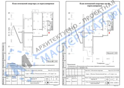 Перепланировка: г.Москва, Новоясеневский пр-т, д.32, корп.1, кв.