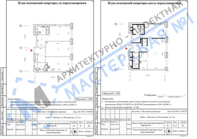 Перепланировка: г.Москва, ул.Ходынская, д.2, кв.k