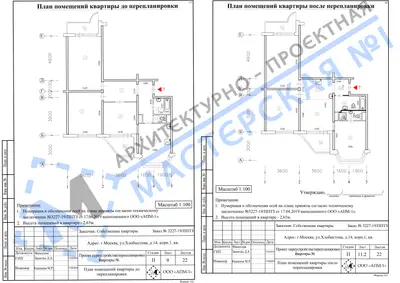 Перепланировка: г.Москва, Хлобыстова, д.14, к.1, кв.