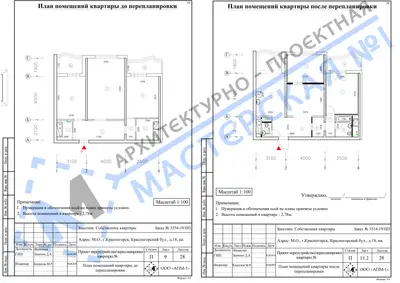 Перепланировка: М.О., г.Красногорск,Красногорский б-р, д.18, кв.