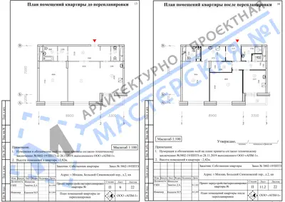 Перепланировка: г.Москва, Большой Симоновский пер., д.2, кв.