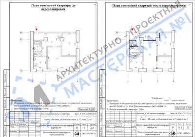 Перепланировка: г.Москва, ул. Новозаводская, д. 17, к. 2, кв.