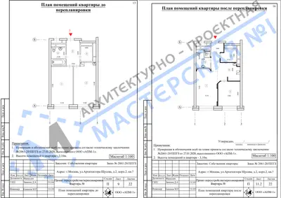 Перепланировка: г.Москва, ул.Архитектора Щусева, д.2, кор.2, кв.