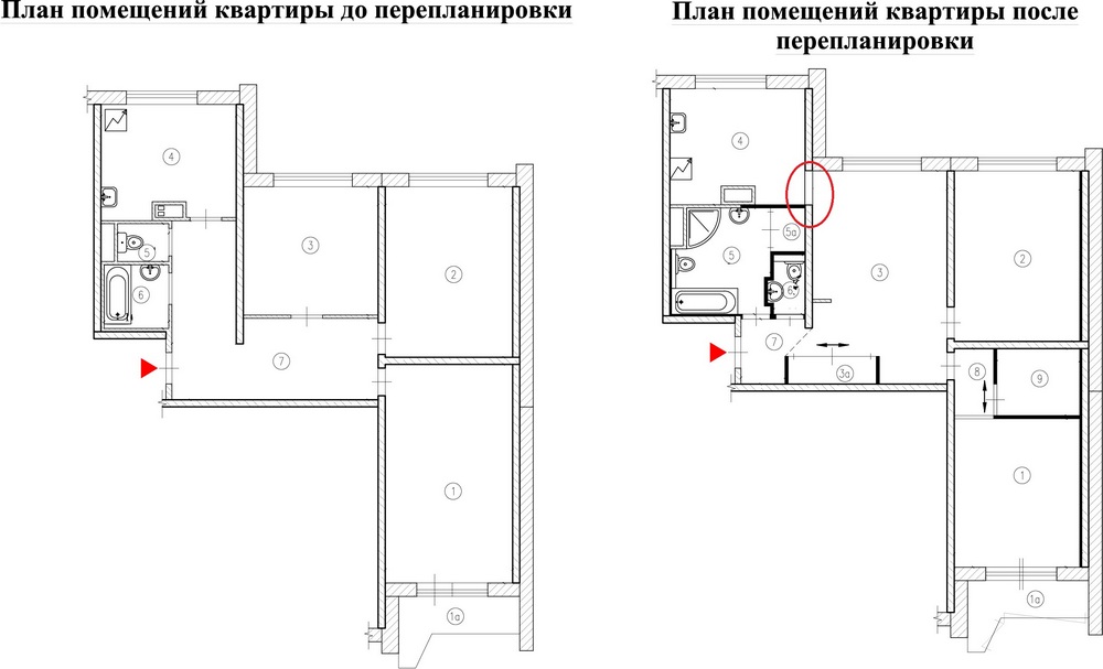 Перепланировка 3-комнатной квартиры с несущими стенами серии П-44