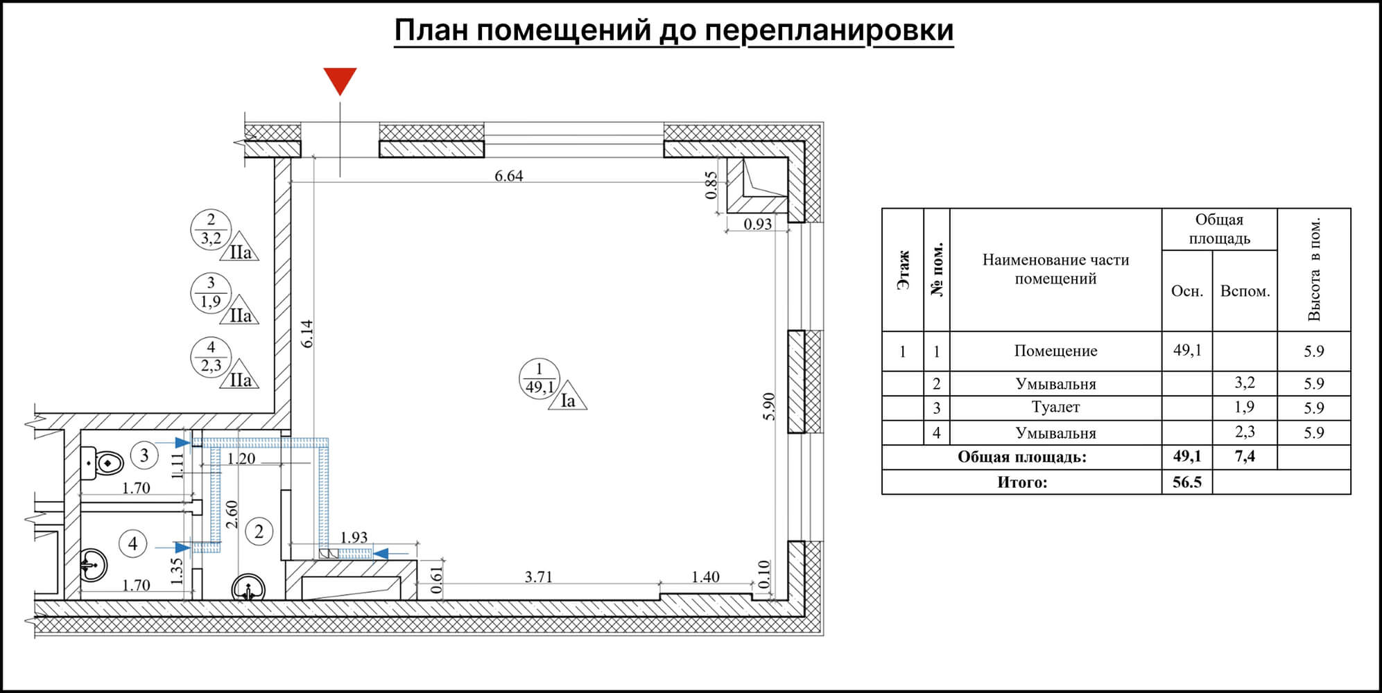 Организация антресоли в офисе в новостройке — план до перепланировки Организация антресоли в офисе в новостройке — план до перепланировки