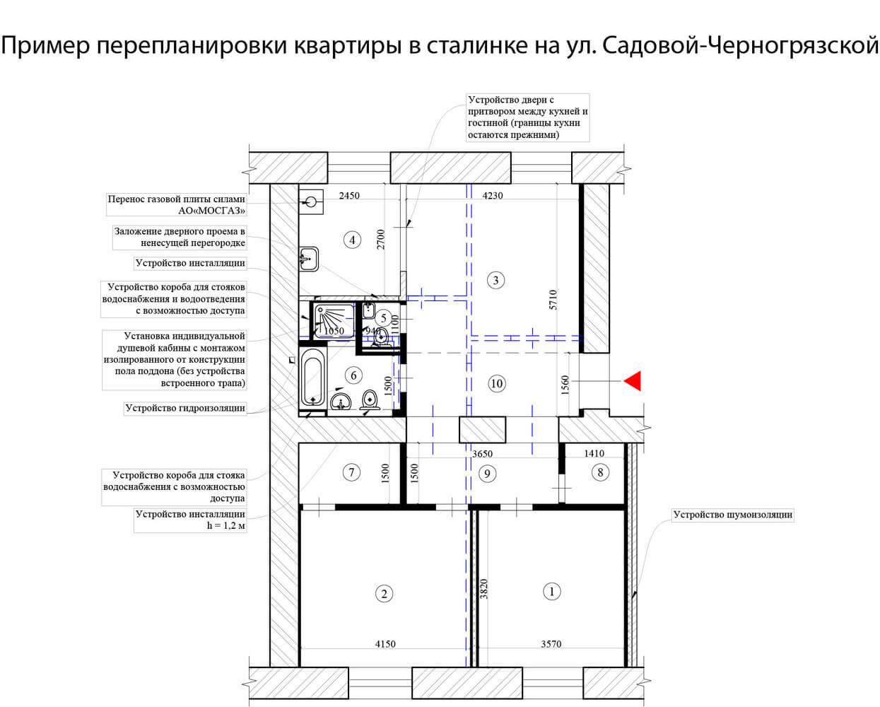 Пример перепланировки квартиры в сталинке